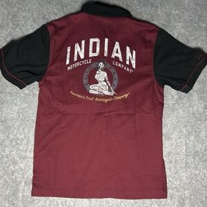Indian Motorcycle Men's Small Short Sleeve Button Up Maroon Shirt